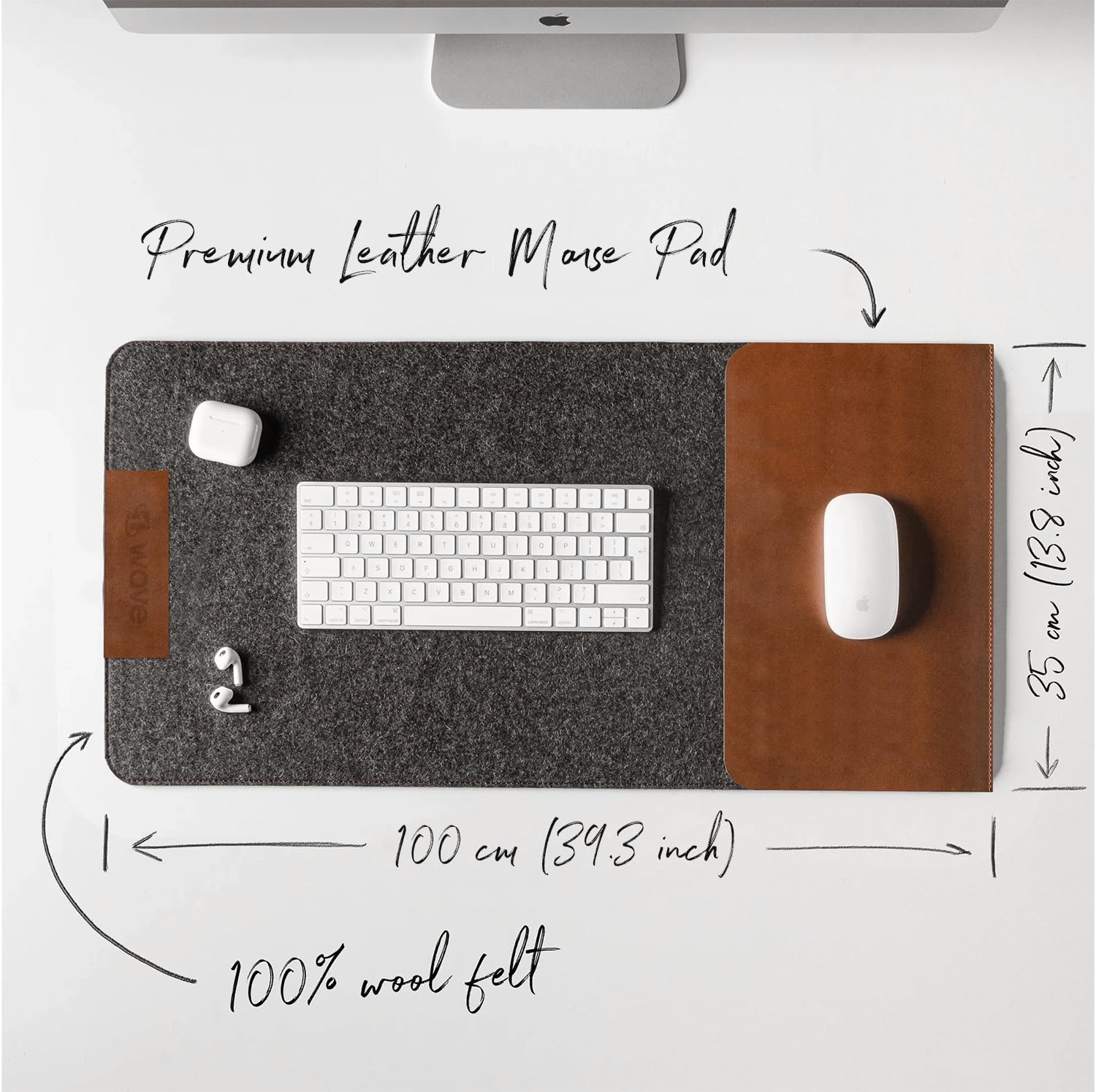 First Wave Signature Mat | Premium Desk Mat 100x35cm | Smooth Felt & Leather | Gaming, Office & Home | Clean & Organized Desk | Laptop, Keyboard & Mouse Pad | Anti-Slip, Water-Resistant | Grey-Tan