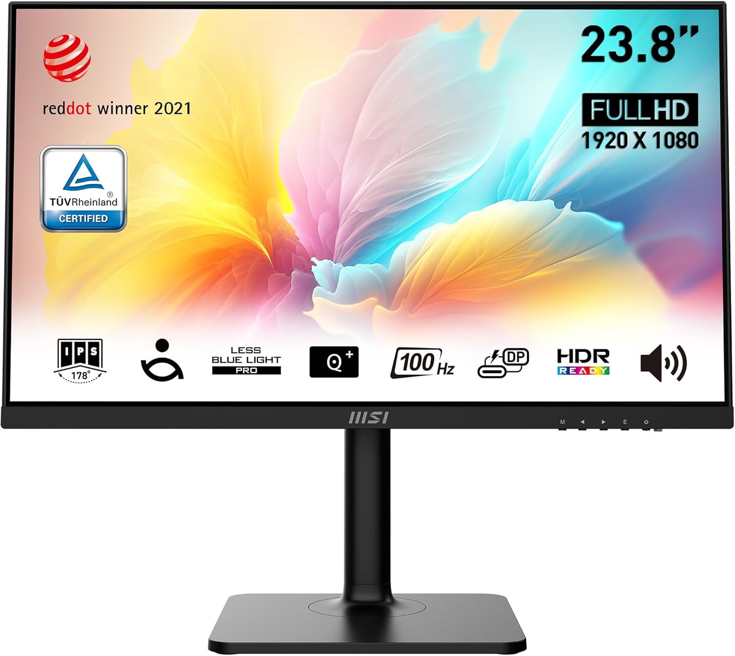 MSI Modern MD2412P 23.8" Full HD IPS Monitor – Adjustable Stand (Tilt/Swivel/Pivot/Height), Eye-Care Flicker-Free & Blue Light Reduction, HDMI/DisplayPort/USB-C, Slim Modern Design – Ideal for Home & Office Productivity