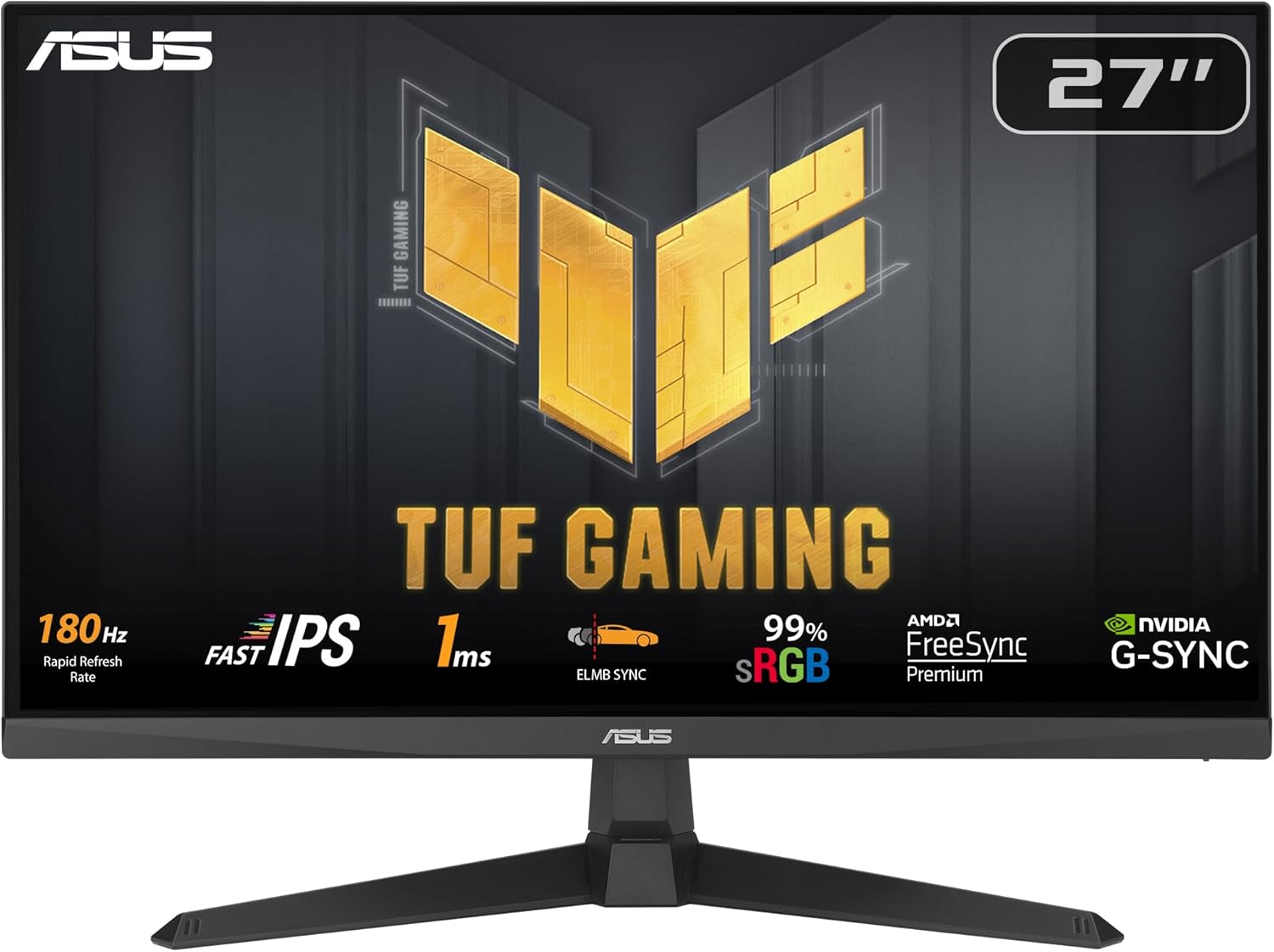 ASUS TUF Gaming VG27AQ3A   27" QHD (2560?1440) Fast IPS Gaming Monitor, 180 Hz, 1 ms GTG, ELMB Sync, FreeSync Premium, G-SYNC Compatible