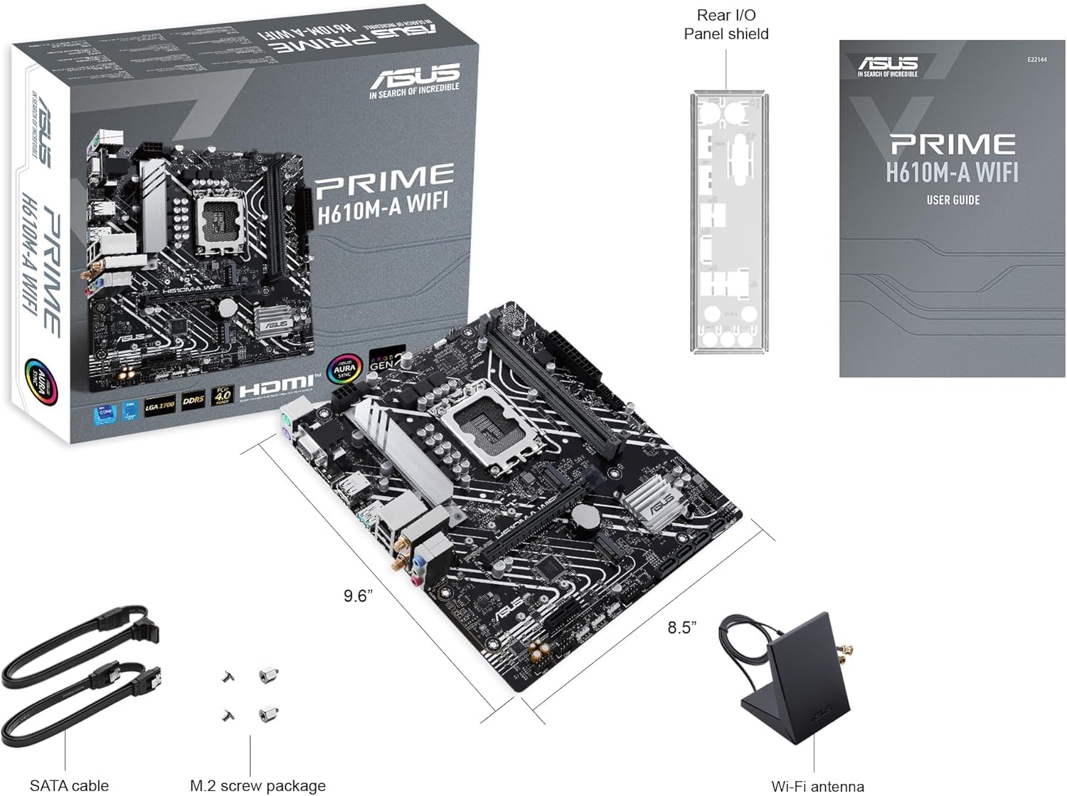 ASUS Prime H610M-A WiFi D4 Motherboard – LGA1700, Intel H610 Chipset, DDR4, M.2, DisplayPort, HDMI, WiFi 5, Aura Sync RGB, Micro-ATX