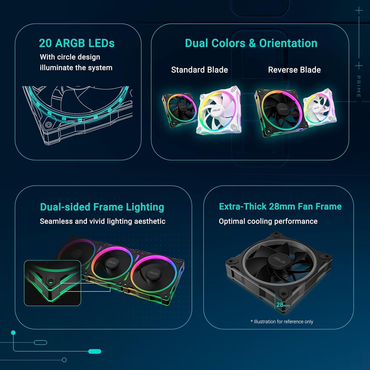 ASUS Prime MR120 ARGB Reverse Fan Black – 120mm 3-in-1 Pack, High-Performance Cooling, Addressable RGB