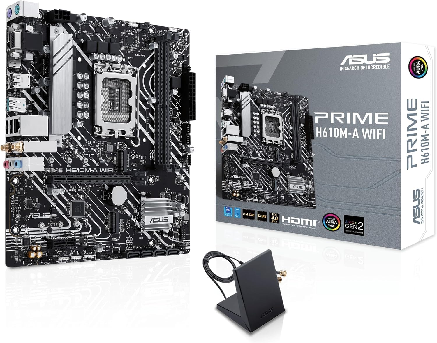 ASUS Prime H610M-A WiFi D4 Motherboard – LGA1700, Intel H610 Chipset, DDR4, M.2, DisplayPort, HDMI, WiFi 5, Aura Sync RGB, Micro-ATX