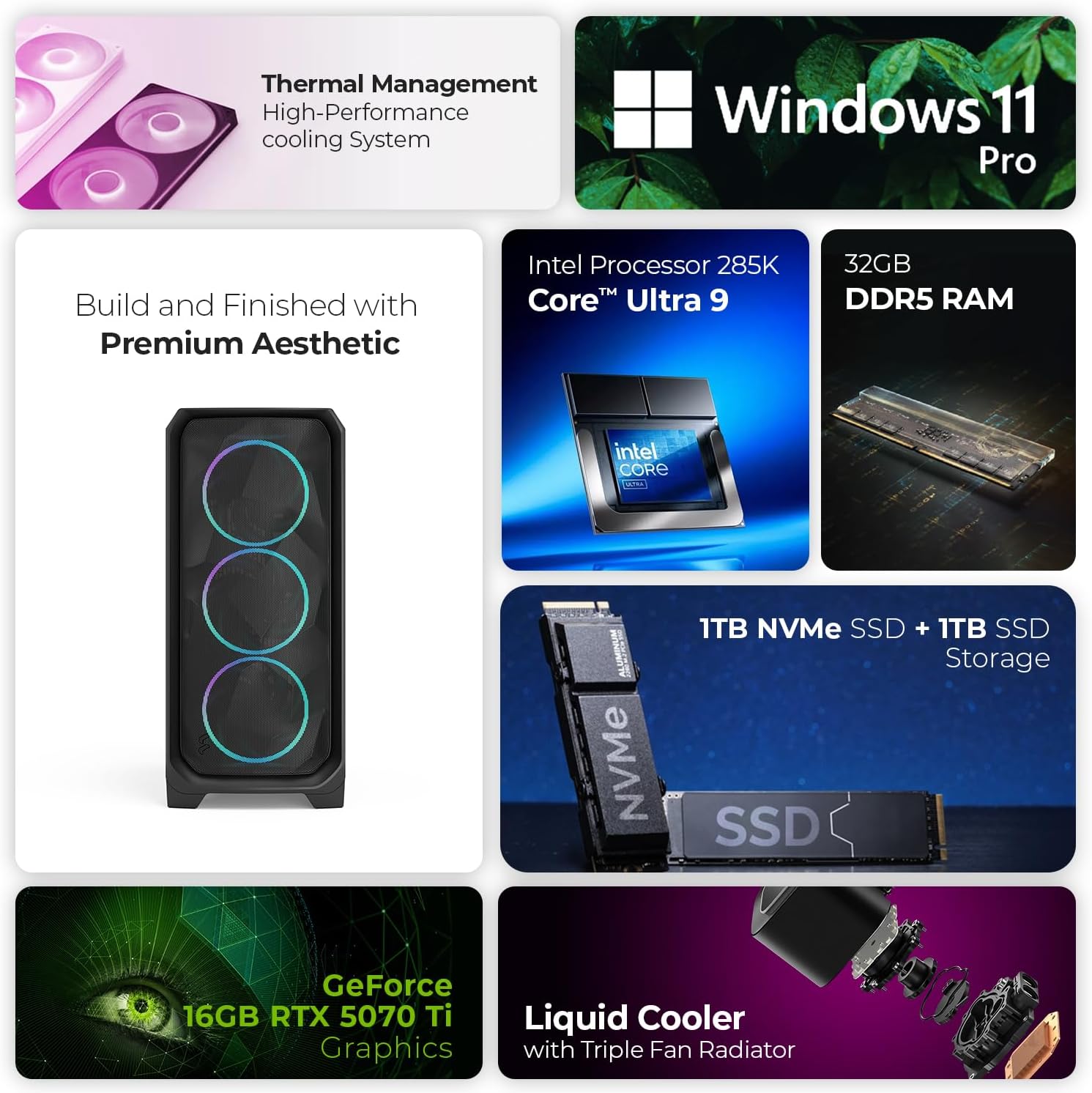 First Wave Black Phoenix AI & 3D Rendering Workstation – Intel Core Ultra 9 285K | 360mm Liquid Cooling | WiFi | RGB Performance Desktop | 3 Year Warranty