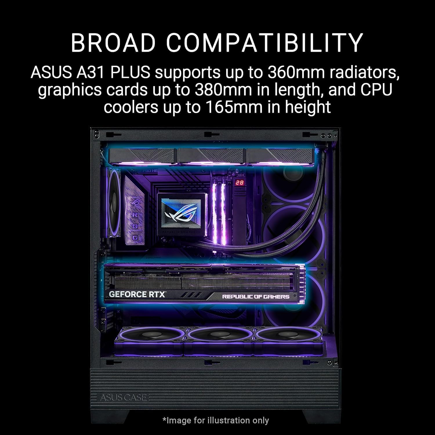 ASUS A31 Plus Mid-Tower PC Case – Black with Tempered Glass & ARGB Fans, ATX / Micro-ATX / Mini-ITX Compatible