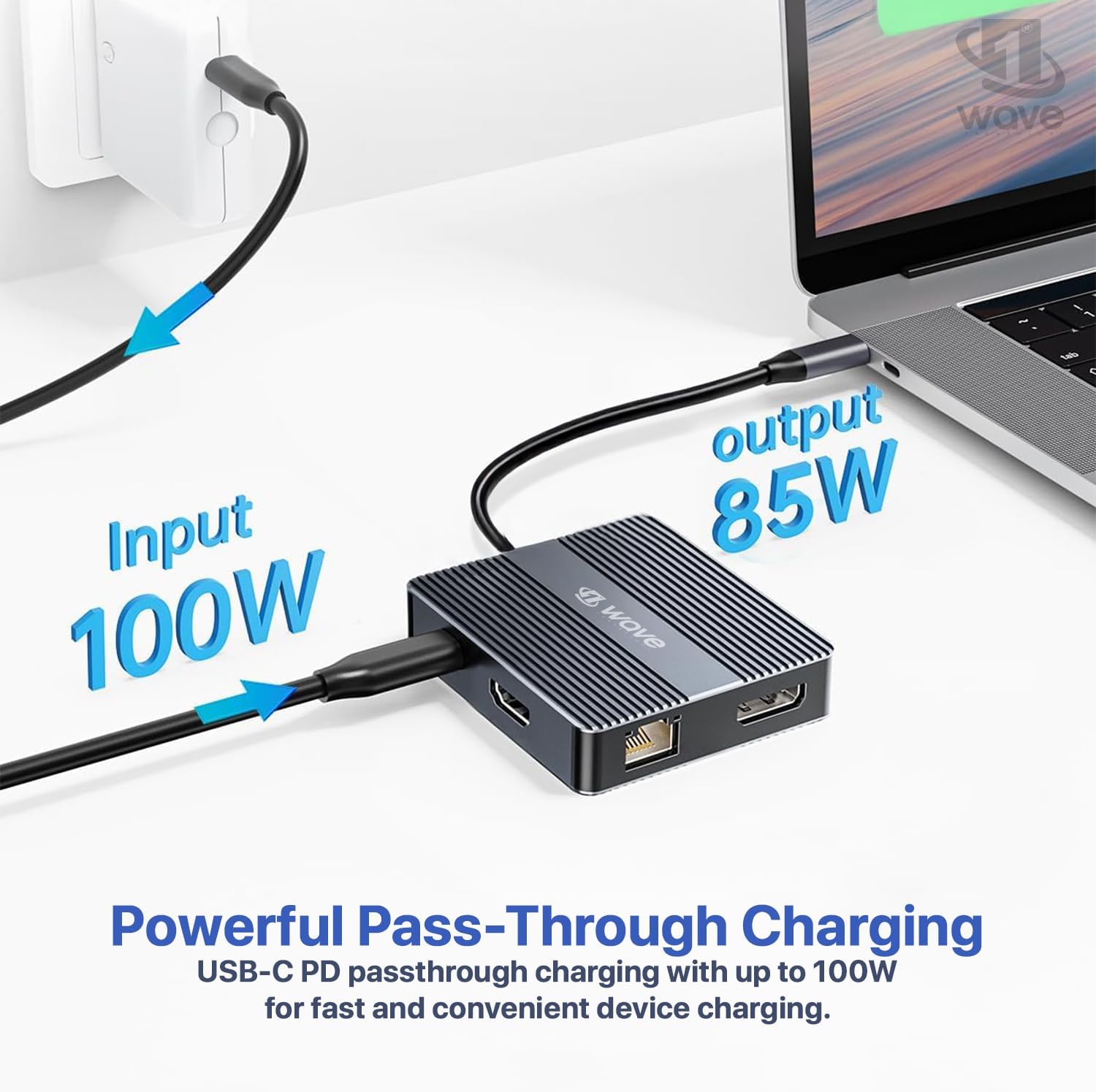 First Wave SlimDock 7-in-1 USB-C Hub – 2× USB 3.2, USB-C 3.2 (10Gbps), 100W PD Fast Charging, HDMI 4K@60Hz, DP 1.2, Gigabit Ethernet LAN, Aluminum Alloy, Metallic Grey Multiport Docking Station