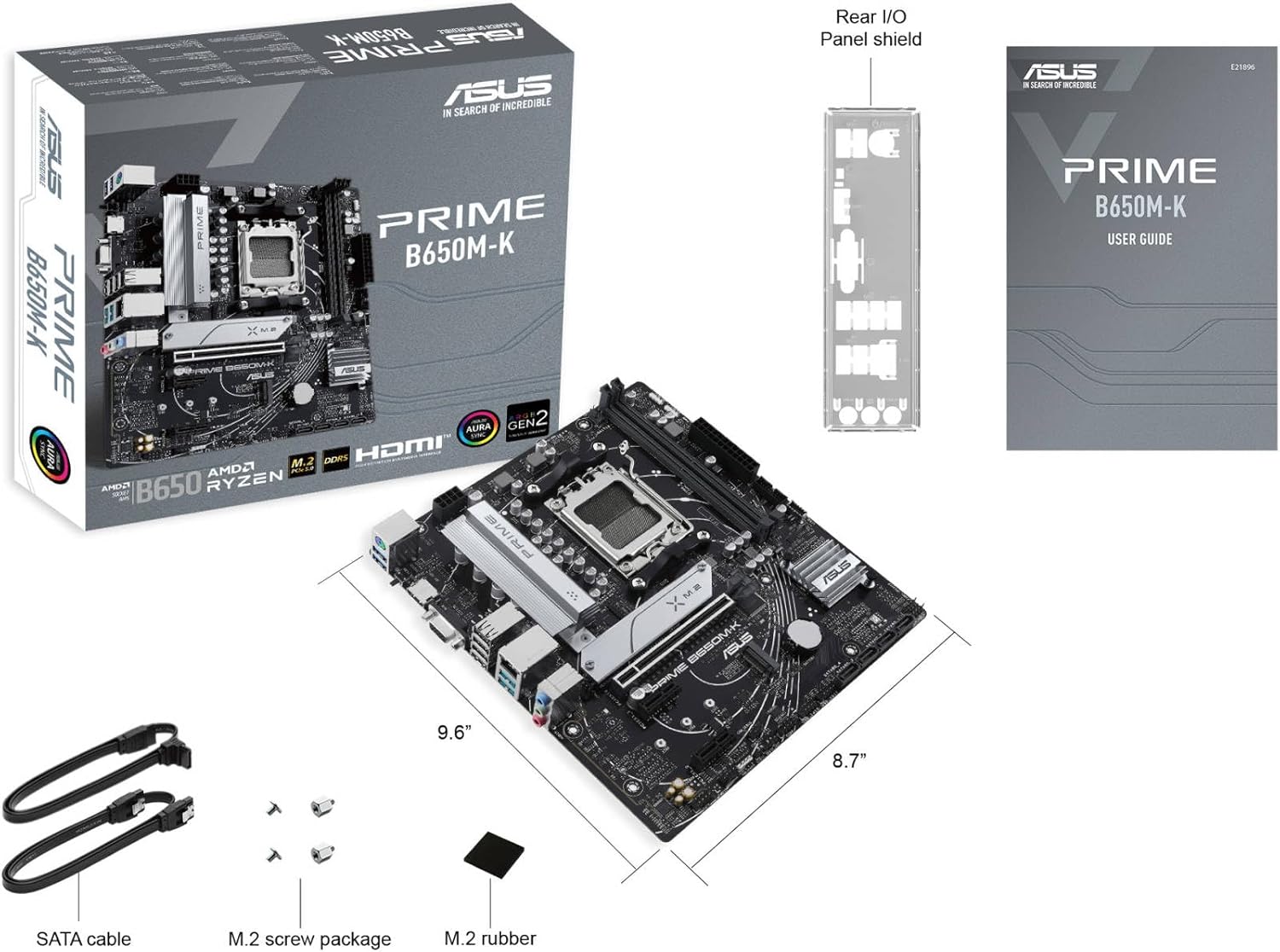 ASUS PRIME B650M-K Motherboard – AMD AM5 Socket, B650 Chipset, USB 3.2 Gen 2, Aura Sync RGB, Micro-ATX