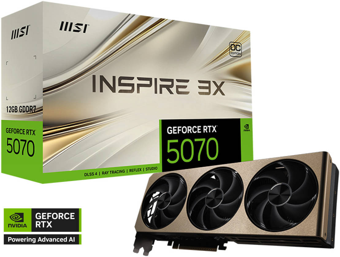 MSI GeForce RTX 5070 12GB INSPIRE 3X OC Graphics Card – Triple-Fan Cooling, Ray Tracing, DLSS 3, Overclocked High-Performance Gaming GPU