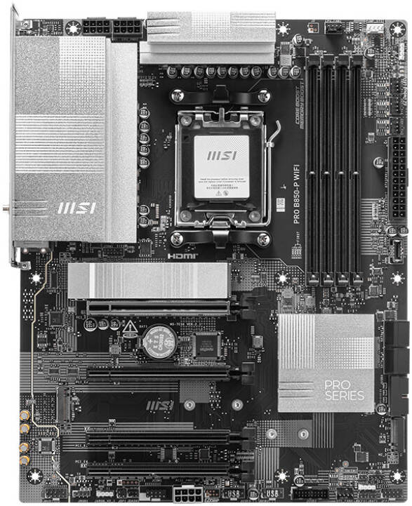 MSI PRO B850-P WIFI Motherboard – Intel B850 Chipset, Supports 14th/13th Gen Intel Core Processors, DDR5, PCIe 4.0, Wi-Fi 7, 2.5G LAN, USB 3.2 Gen 2, Lightning Gen 4 M.2, Extended Heatsink Design, EZ Debug LED, M.2 Shield Frozr