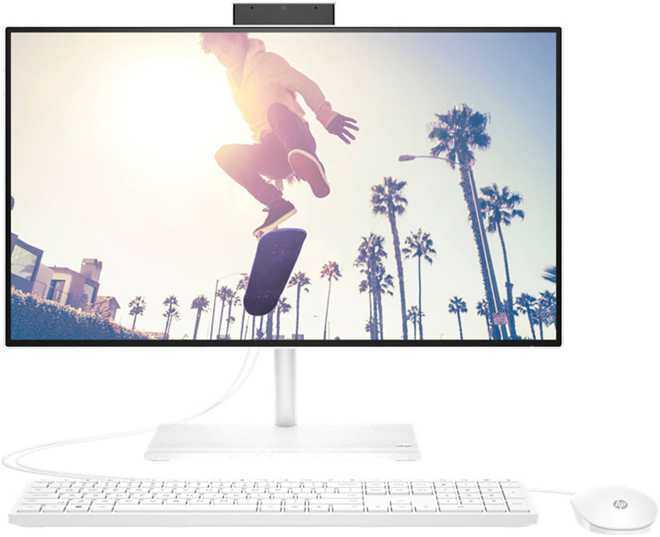 HP 24-cb1036ne  Bundle AIO Desktop Computer, 23.8" Diagonal, FHD VA Touch Display, Intel Core i5-1235U, 8GB RAM, 512GB SSD, HP 225 White Wired KB & Mouse, Free DOS, White | 6V341EA#ABV