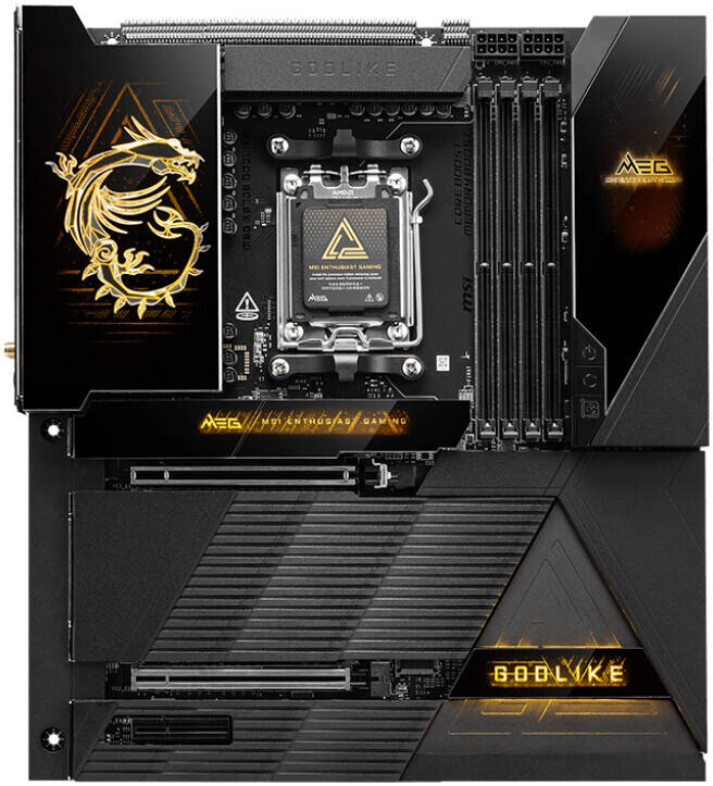 MSI MEG X870E GODLIKE Motherboard – E-ATX, AMD X870E Chipset, Supports Ryzen 9000/7000 Series, DDR5, PCIe 5.0, Wi-Fi 7, 10G LAN, USB 4.0, Dynamic OLED Dashboard, Frozr AI Cooling, Mystic Light RGB – Ultimate Gaming Motherboard