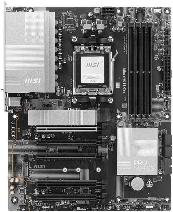 MSI PRO B840-P WIFI Motherboard – Intel B840 Chipset, Supports 14th/13th Gen Intel Core Processors, DDR5, PCIe 4.0, Wi-Fi 7, 2.5G LAN, USB 3.2 Gen 2, Lightning Gen 4 M.2, Extended Heatsink Design, EZ Debug LED, M.2 Shield Frozr