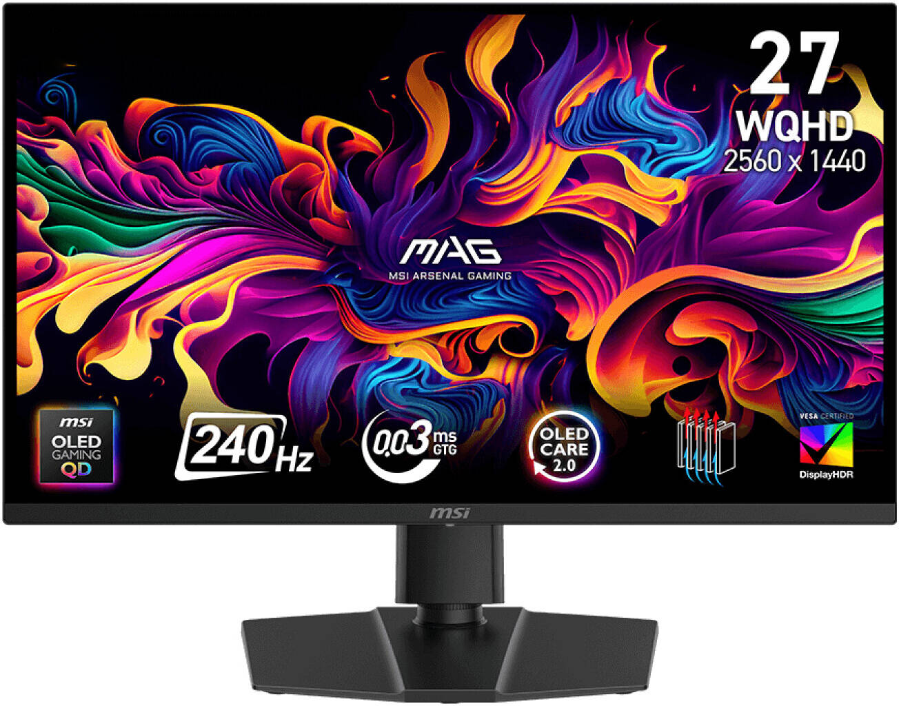 MSI MAG 273QP QD-OLED X24 27" Gaming Monitor – 240Hz, 0.03ms Response, Quantum Dot OLED, FreeSync Premium, G-SYNC Compatible, Ergonomic Adjustable Stand, Frameless Design – Ultra-Fast Esports & Creator Display
