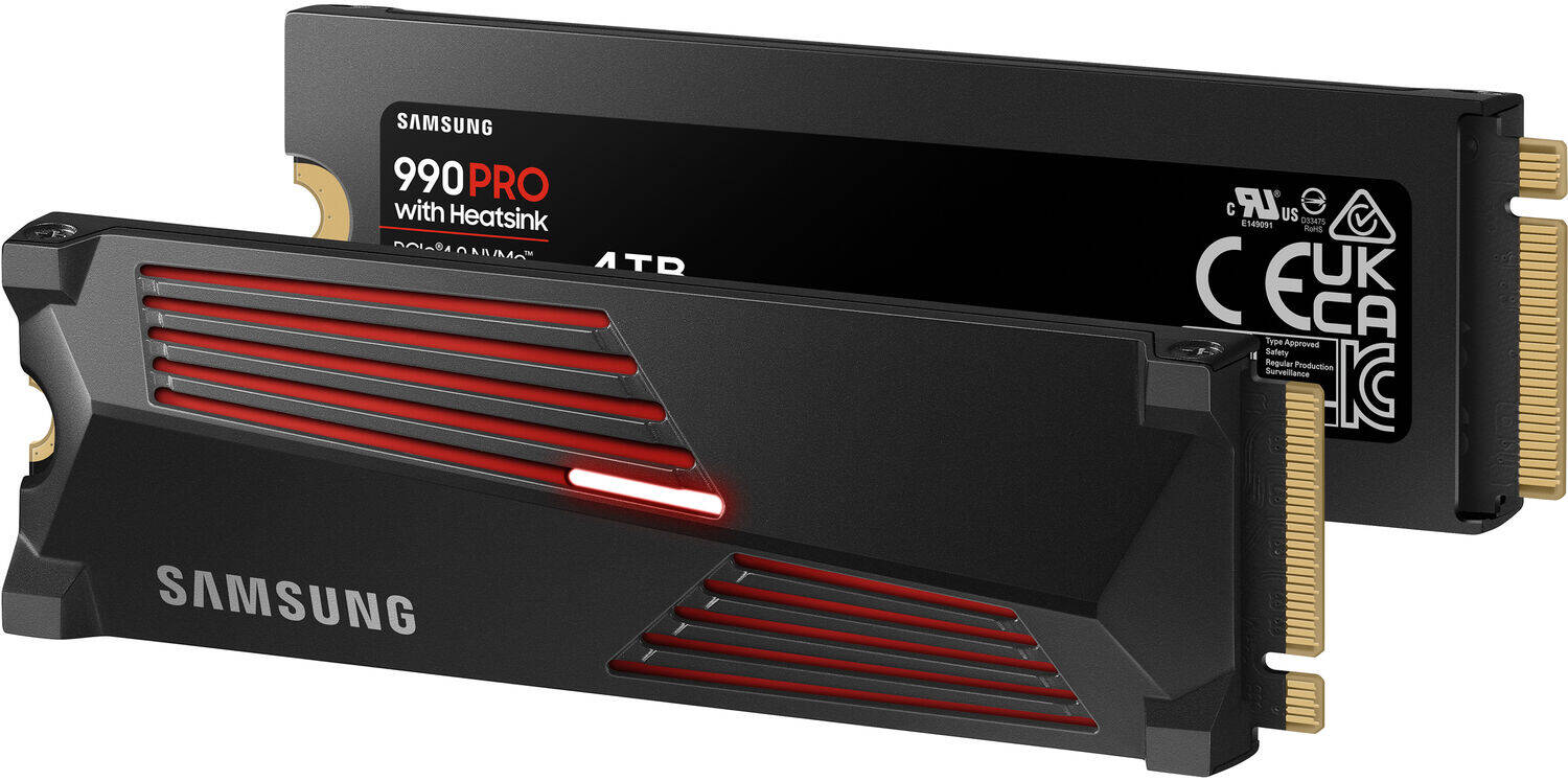Samsung 990 PRO w/Heatsink SSD 4TB – PCIe Gen4 M.2 2280 Internal NVMe Solid State Drive, Up to 7,450MB/s Read Speed, V-NAND Technology, Integrated Heatsink, Energy Efficient, 5-Year Warranty – PS5 & PC Compatible High-Performance SSD