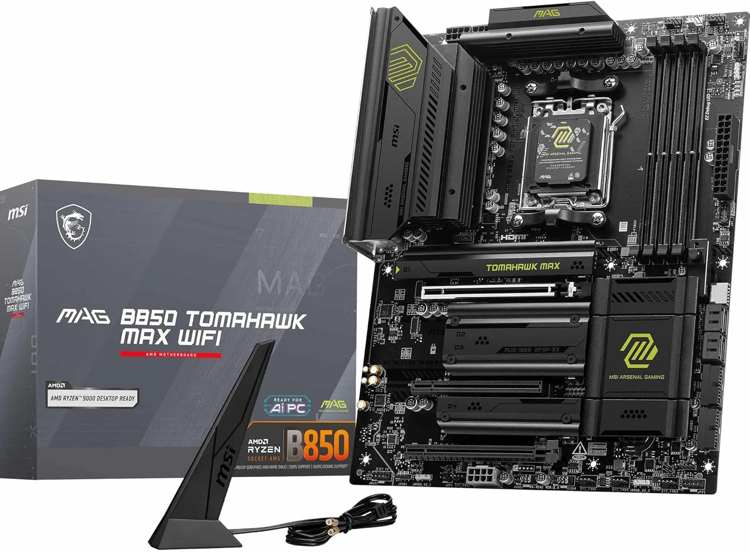 MSI MAG B850 TOMAHAWK MAX WIFI AM5 DDR5 ATX Motherboard – AMD B850 Chipset, DDR5 8400+ OC, PCIe 5.0 x16, Triple M.2 NVMe, Wi‑Fi 7 & Bluetooth, 2.5G LAN, USB‑C 20Gbps, HDMI 2.1 & DisplayPort MSI