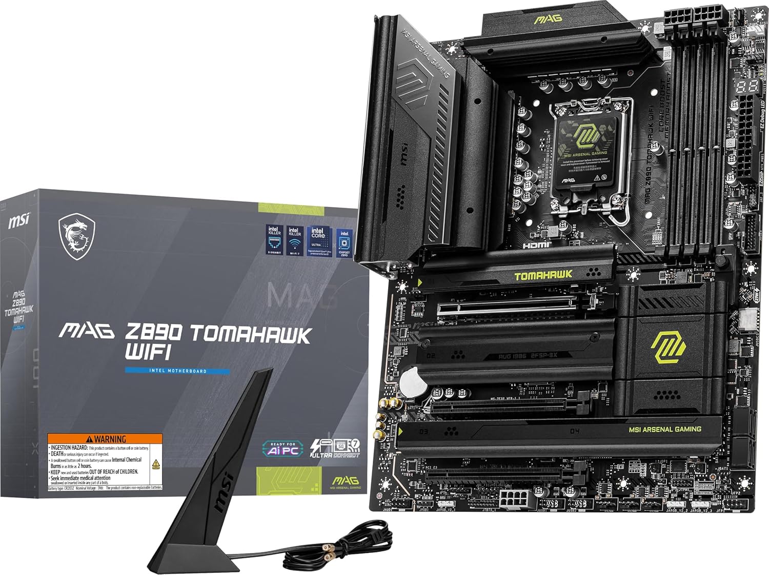 MSI MAG Z890 TOMAHAWK WIFI DDR5 LGA 1851 ATX Motherboard – Intel Z890 Chipset, DDR5 8800+ OC, PCIe 5.0 x16, Triple M.2 NVMe, Wi‑Fi 7 & Bluetooth, 2.5G LAN, USB‑C 20Gbps, HDMI & DisplayPort MSI