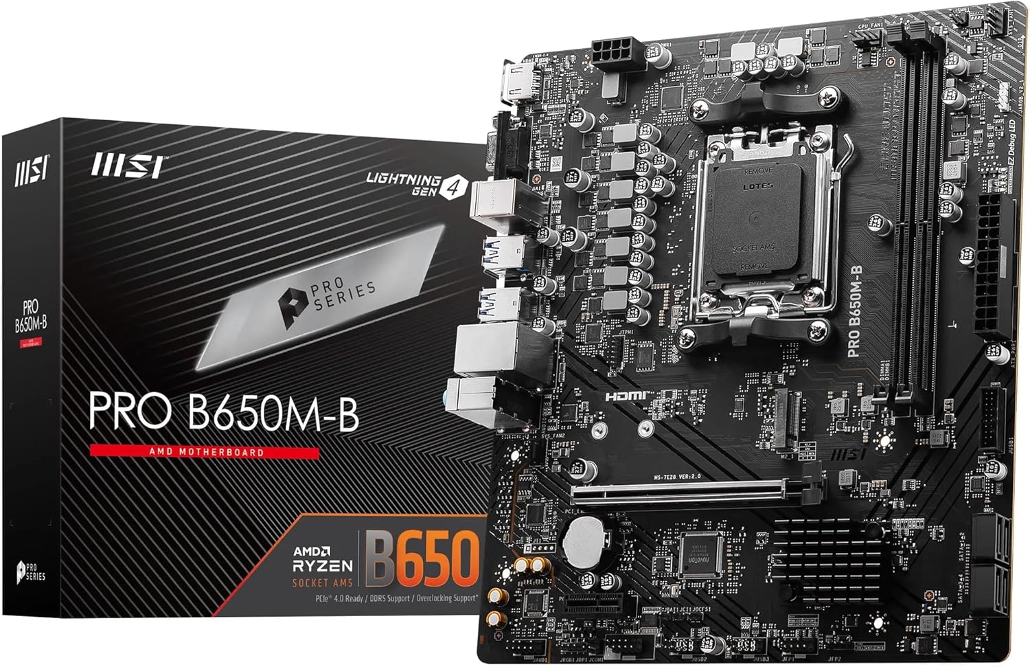 MSI PRO B650M‑B AM5 DDR5 Micro‑ATX Motherboard – AMD B650 Chipset, PCIe 4.0 x16, DDR5 7200+ OC, Dual M.2 Gen4 NVMe, 2.5G LAN, USB‑C 10Gbps, HDMI 2.1 & DisplayPort for Ryzen 7000/8000/9000 Series MSI