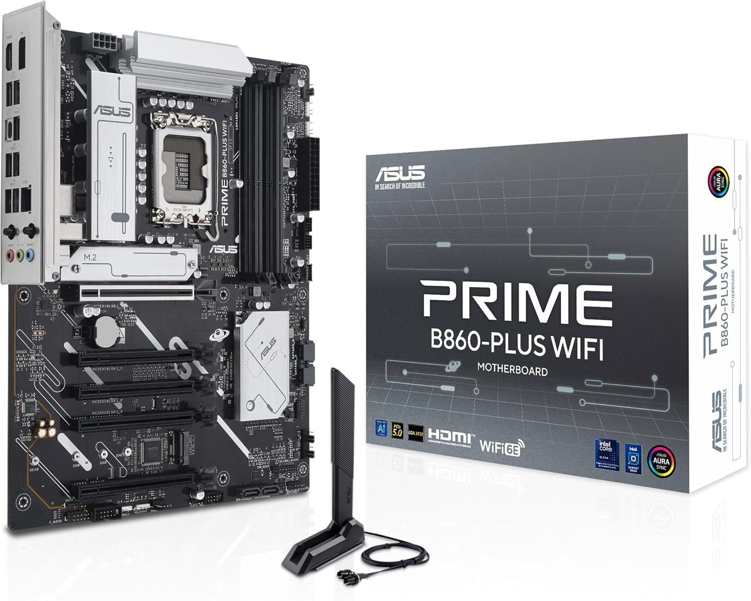 ASUS PRIME B860 PLUS WIFI AE  ATX LGA1851 Motherboard with DDR5 8666+ OC, Dual PCIe 5.0/M.2, WiFi 6E, Realtek 2.5Gb Ethernet, USB-20 Gbps Type-C, DisplayPort, HDMI, AI Ready, BIOS FlashBack, Aura Sync RGB & Industrial Grade Durability