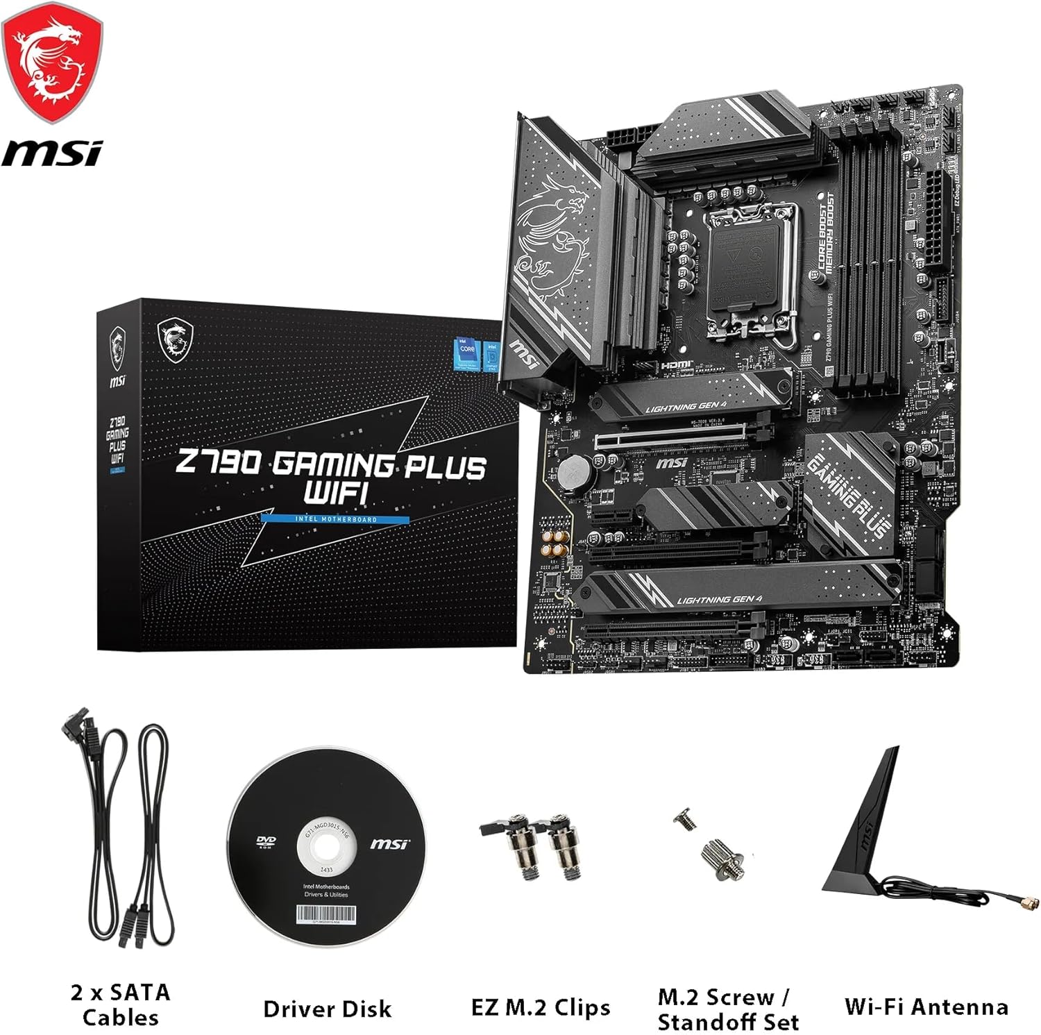 MSI Z790 GAMING PLUS WIFI Motherboard – Intel Z790 Chipset, Supports 14th/13th Gen Intel® Core™ Processors, DDR5, PCIe 5.0, Wi-Fi 6E, 2.5G LAN, Lightning Gen 5 M.2, Extended Heatsink, Frozr AI Cooling, Mystic Light RGB