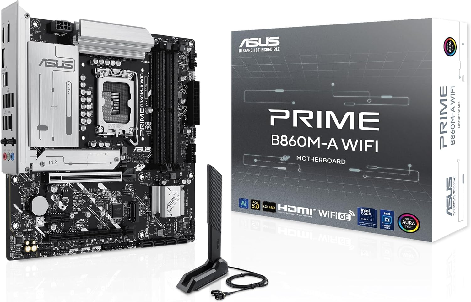 ASUS PRIME B860M A WIFI AE   mATX LGA1851 Motherboard with DDR5 8666OC, PCIe5.0, WiFi6E, 2.5-Gb Ethernet, USB-20Gbps Type-C, Dual M.2 & Aura Sync RGB