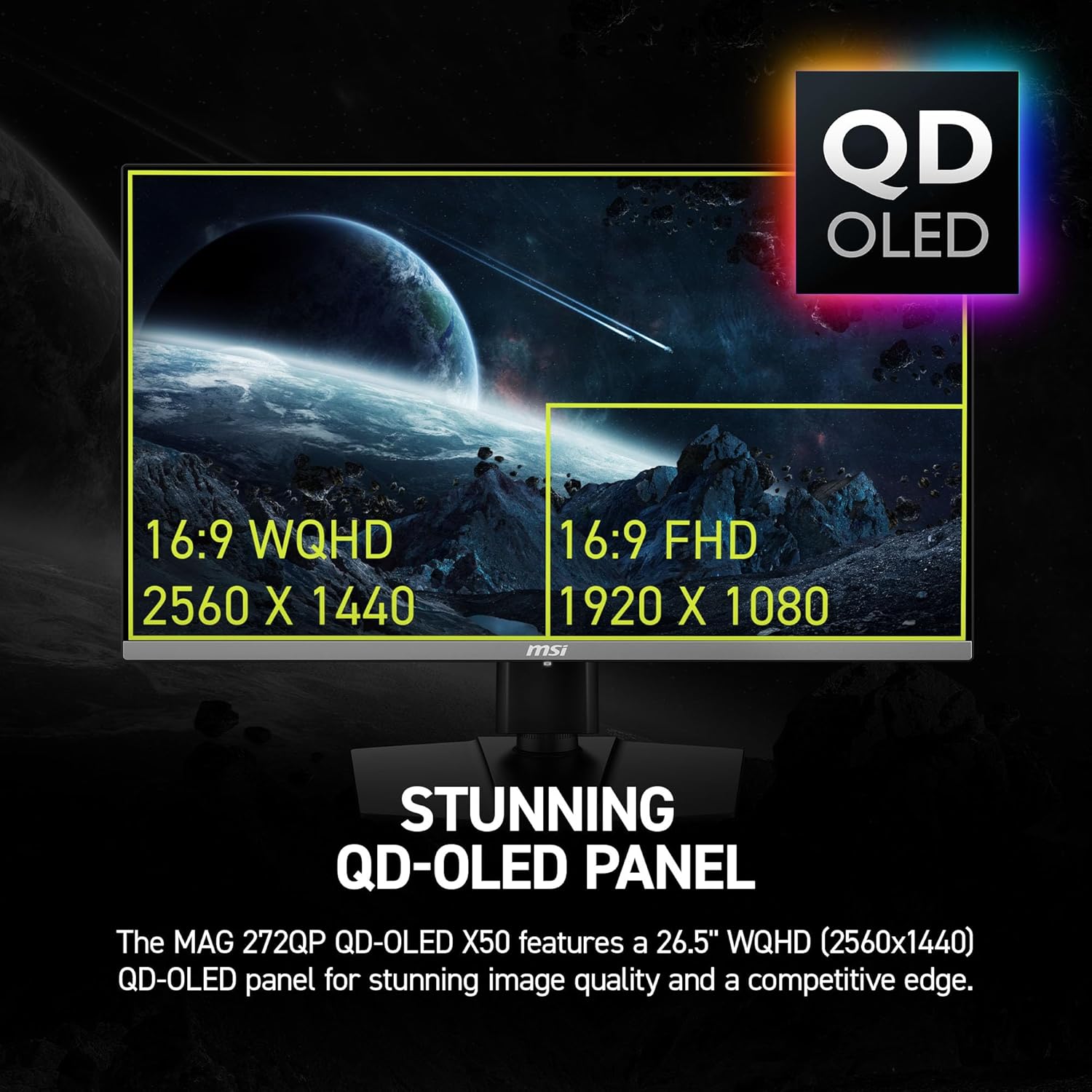 MSI MAG 272QP QD-OLED X50 Gaming Monitor – 27" WQHD (2560×1440) QD-OLED | 500Hz | 0.3ms | HDR | G-SYNC Compatible | Flat Display MSI