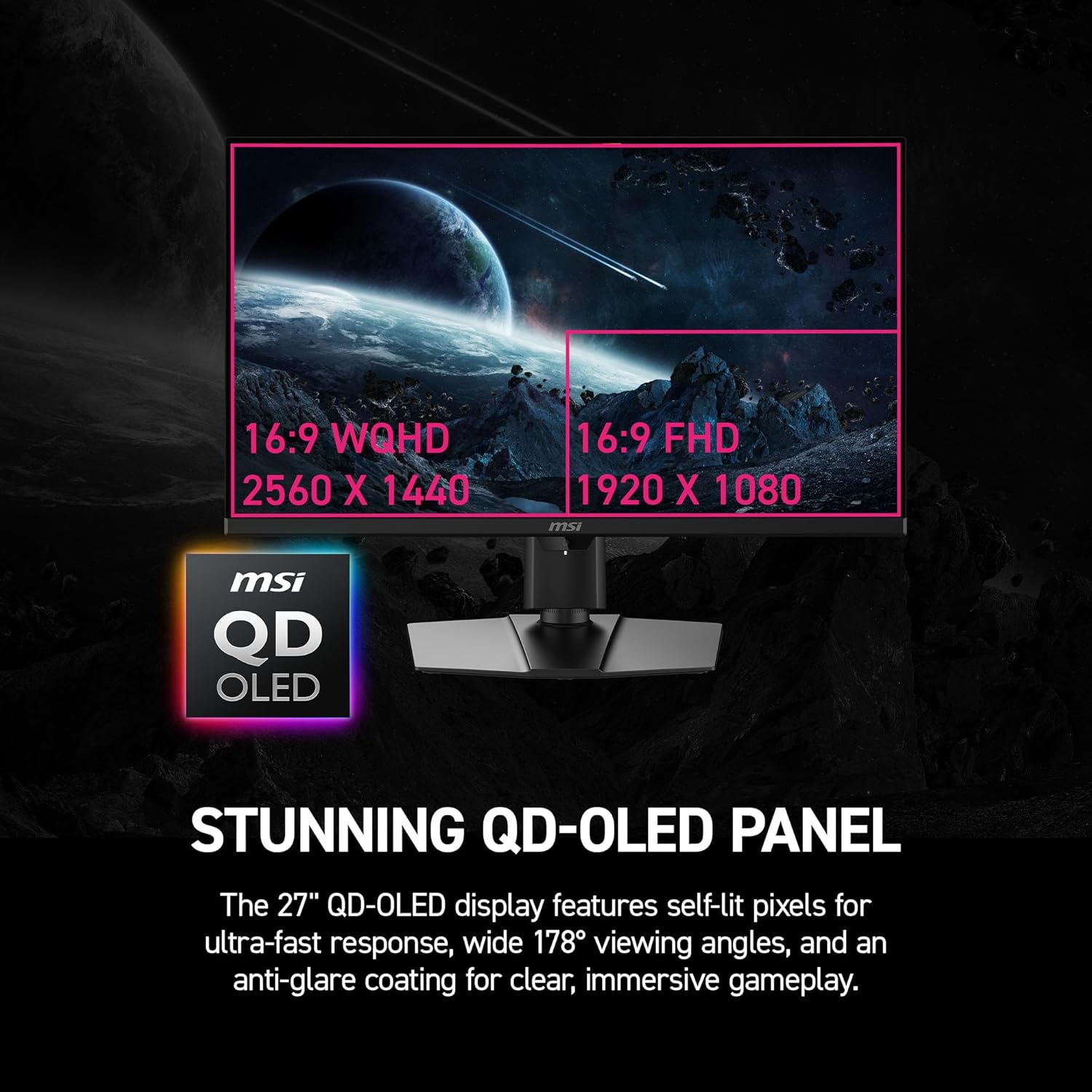 MSI MPG 271QR QD-OLED X50 Gaming Monitor – 27" WQHD (2560×1440) QD-OLED | 500Hz | 0.3ms | HDR display close-up