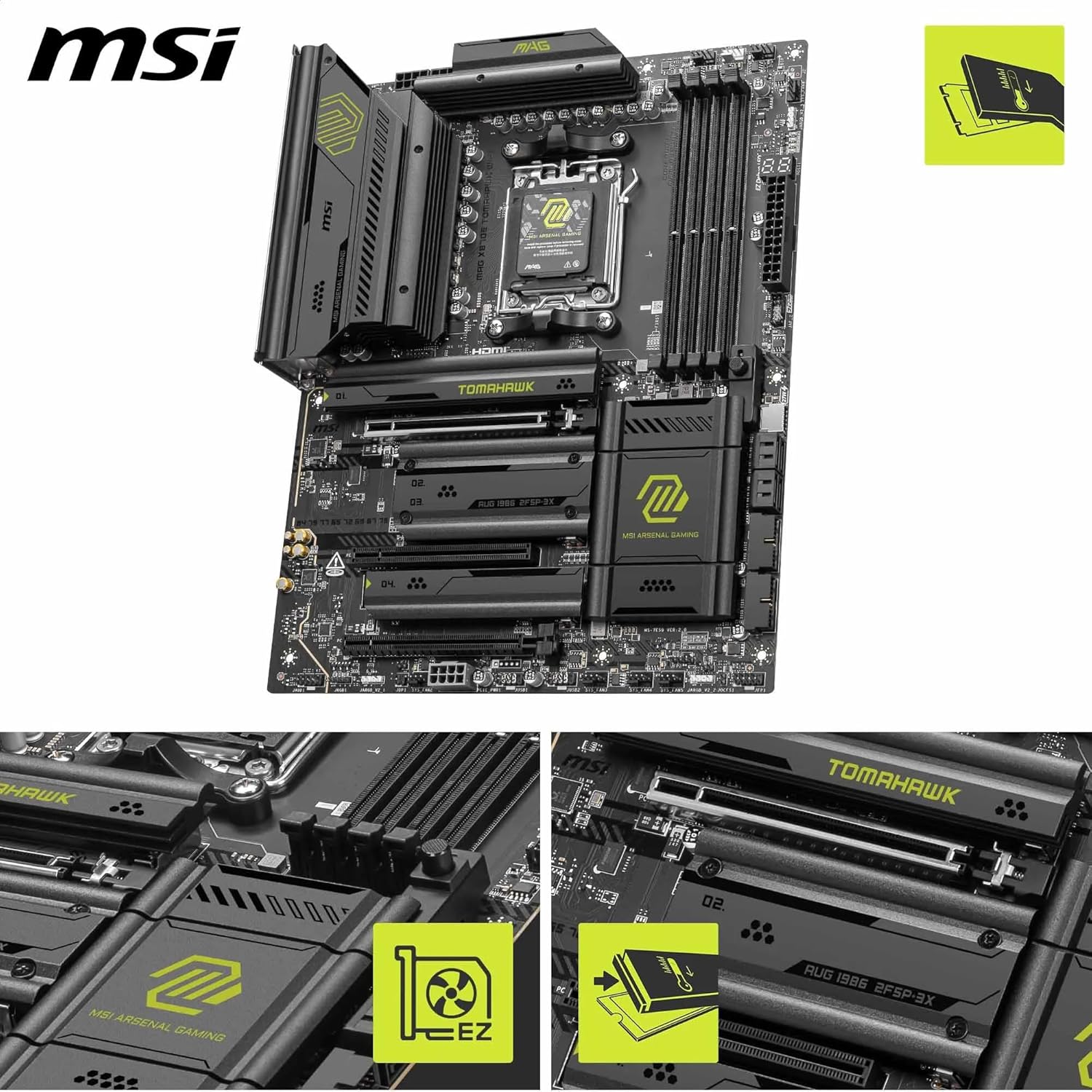 MSI MAG X870E TOMAHAWK WiFi AM5 DDR5 ATX Motherboard – AMD X870E Chipset, PCIe 5.0 x16, DDR5 8400+ OC, Triple M.2 NVMe, Wi‑Fi 7 & Bluetooth 5.4, 2.5G LAN, USB‑C 20Gbps, HDMI 2.1 MSI