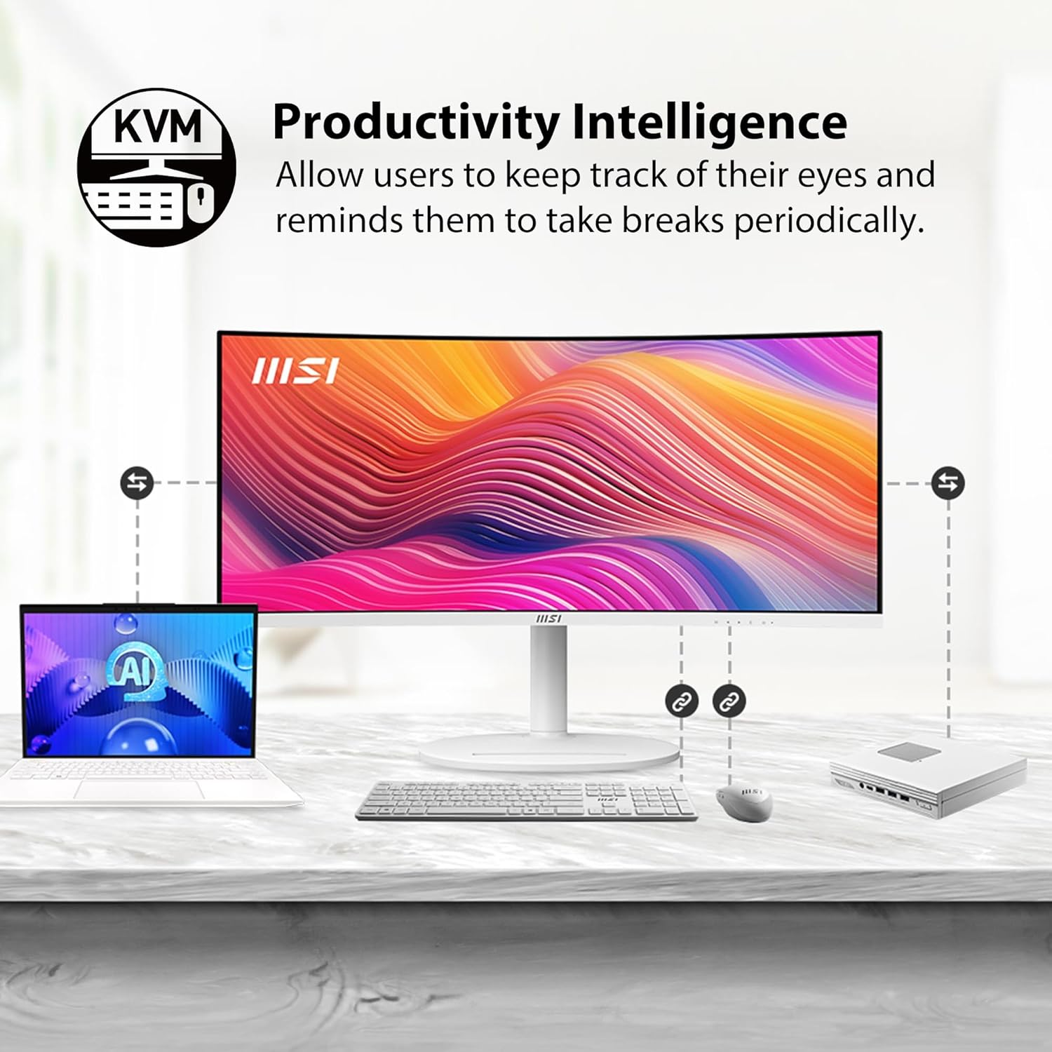 MSI Modern MD342CQPW Curved Monitor – 34" UWQHD (3440×1440) VA | 120Hz | 1ms MPRT | USB-C 98W Power Delivery | Ultra-Wide Productivity Monitor MSI