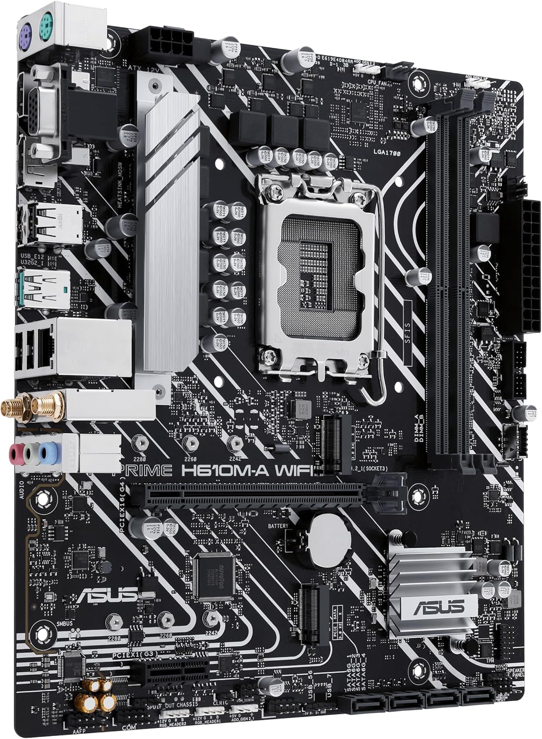 ASUS Prime H610M-A WiFi D4 Motherboard – LGA1700, Intel H610 Chipset, DDR4, M.2, DisplayPort, HDMI, WiFi 5, Aura Sync RGB, Micro-ATX