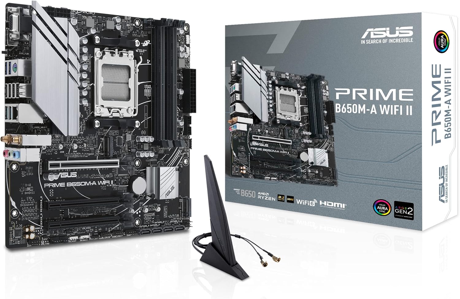 ASUS PRIME B650M-A WIFI II-AE   Micro-ATX AM5 Motherboard with DDR5-7600+ OC, PCIe 5.0, WiFi 6, 2.5Gb Ethernet, USB 10Gbps Type-C, DisplayPort, HDMI BIOS FlashBack Aura Sync RGB & Enhanced Durability