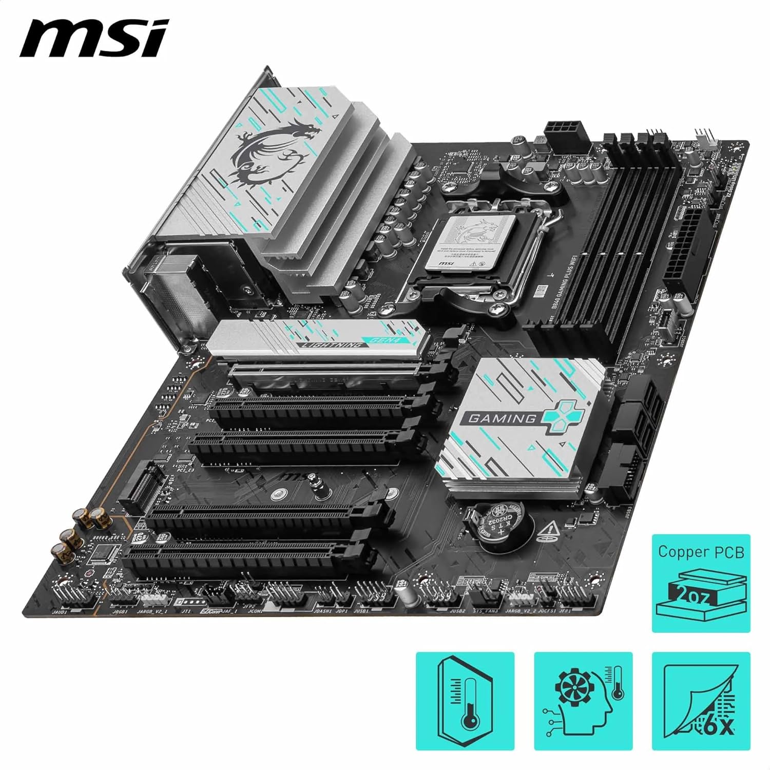 MSI B840 Gaming Plus WiFi AM5 DDR5 ATX Motherboard – AMD B840 Chipset, PCIe 4.0 x16, DDR5 8000+ OC, Dual M.2 Gen4 NVMe, Wi‑Fi 6E & Bluetooth 5.3, 2.5G LAN, USB‑C 10Gbps, HDMI 2.1 & DisplayPort MSI