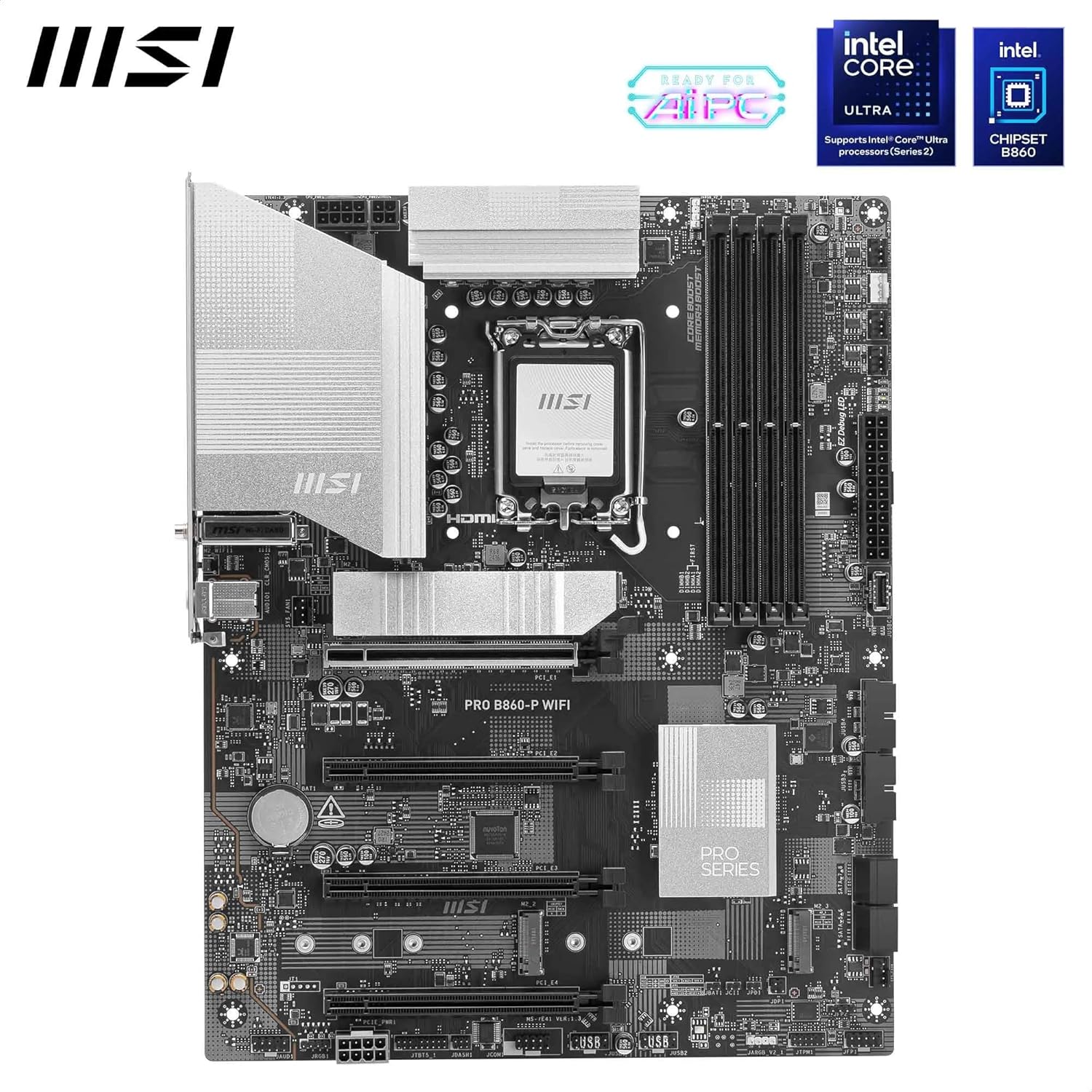 MSI PRO B860-P WIFI DDR5 LGA 1851 ATX Motherboard – Intel B860 Chipset, PCIe 5.0 x16, DDR5 8800+ OC, Gen5 M.2 NVMe, Wi-Fi 7, Bluetooth 5.4, 5G LAN, Thunderbolt 4, HDMI 2.1 & DisplayPort MSI