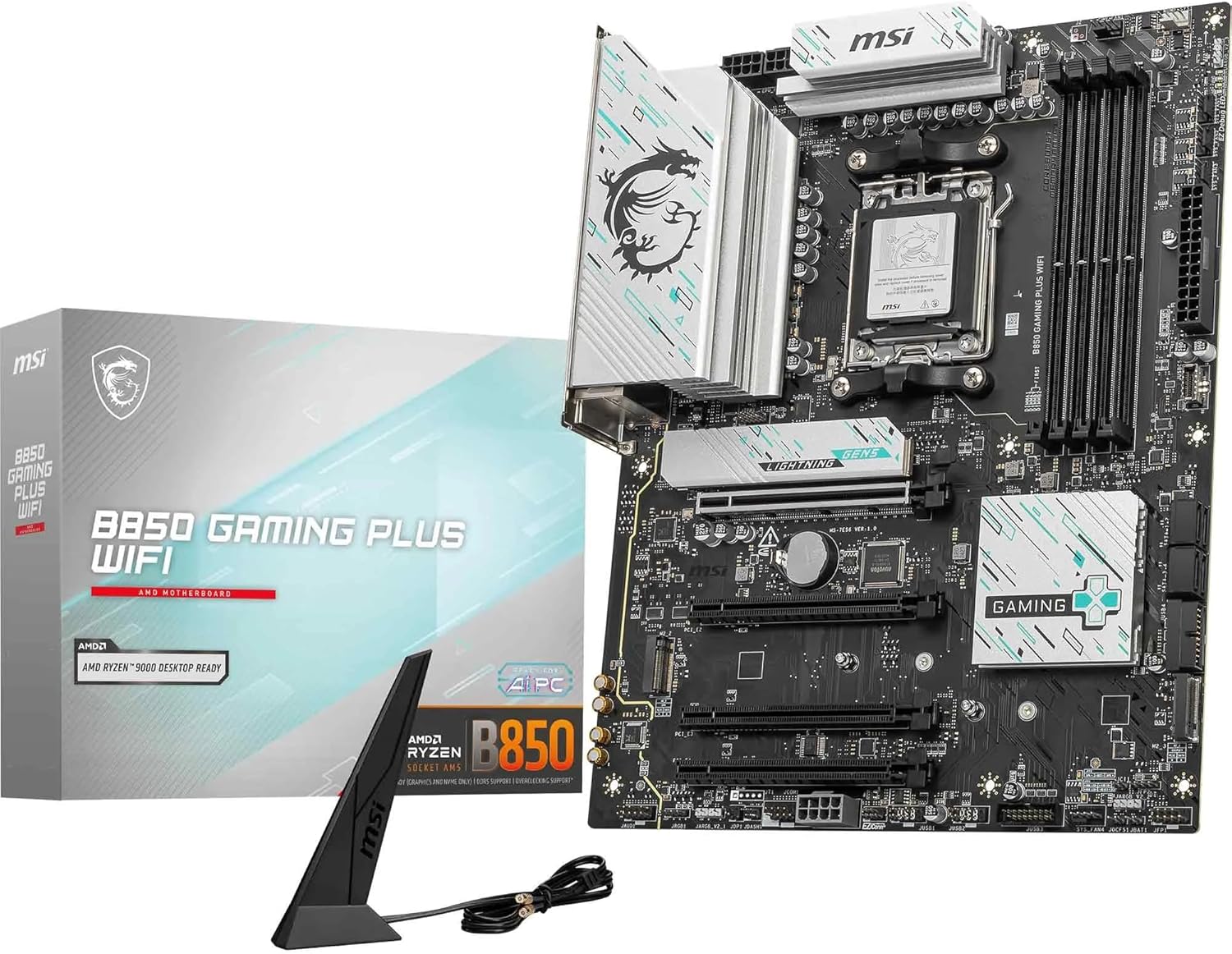 MSI B850 GAMING PLUS WIFI AM5 DDR5 ATX Motherboard – AMD B850 Chipset, PCIe 5.0 x16, DDR5 8200+ OC Memory, Dual M.2 Gen5 + Gen4 NVMe, Wi‑Fi 7 & Bluetooth 5.4, 2.5G LAN, USB‑C 20Gbps, HDMI 2.1 & DisplayPort MSI