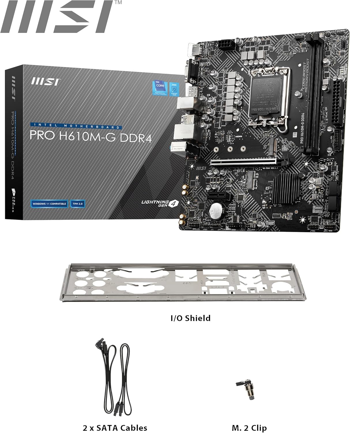 MSI Pro H610M‑G LGA 1700 DDR4 Micro ATX Motherboard — Intel H610 Chipset, DDR4, PCIe 4.0, Multi‑Display Support & Gigabit LAN for 12th/13th/14th Gen Intel Builds MSI