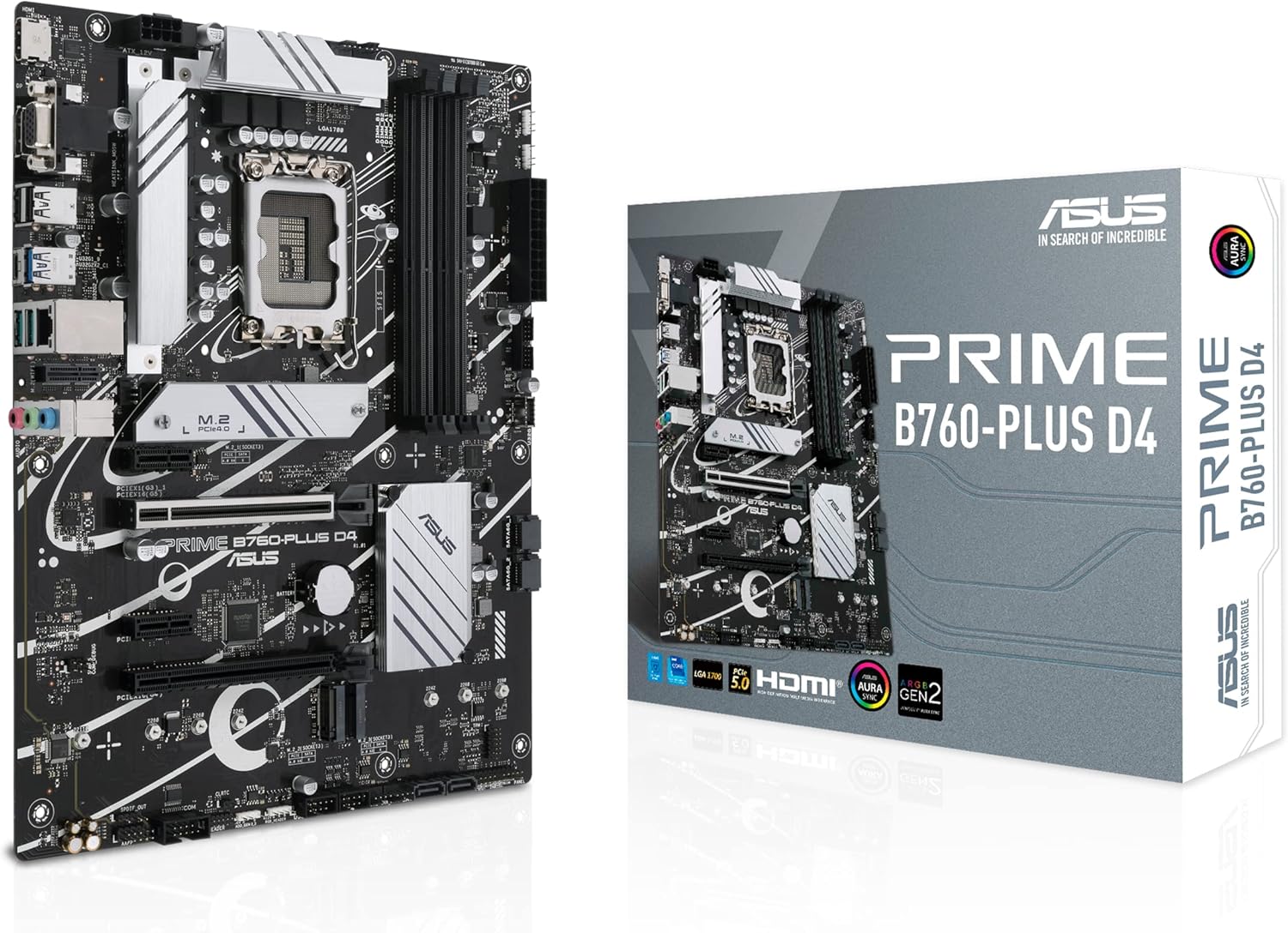 ASUS PRIME B760 PLUS D4 AE ATX LGA1700 Motherboard with DDR4 5066 OC, PCIe 5.0, Triple PCIe 4.0 M.2, Realtek 2.5Gb Ethernet, USB 3.2 Gen2?2 Type, DisplayPorts & HDMI Thunderbolt (USB4) Header, Aura Sync RGB & AI Ready Build Design