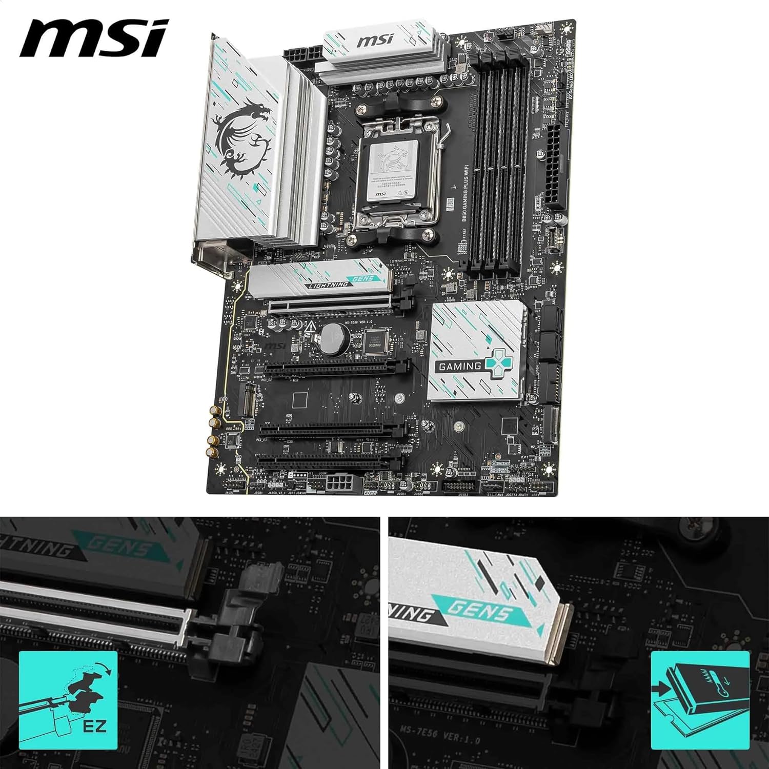 MSI B850 GAMING PLUS WIFI PZ AM5 DDR5 ATX Motherboard MSI