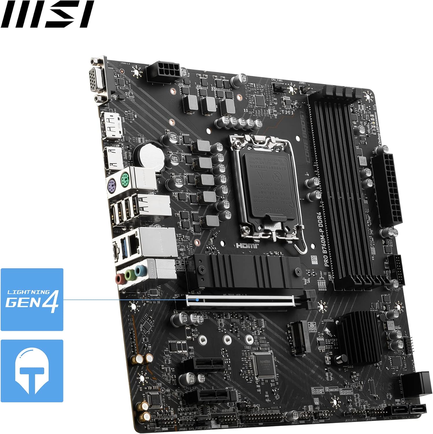 MSI PRO B760M-P DDR4 LGA 1700 Micro-ATX Motherboard – Intel B760 Chipset, DDR4 4800+ OC, PCIe 4.0 x16, Dual M.2 Gen4 NVMe, USB-C 10Gbps, HDMI 1.4, DisplayPort 1.4, VGA, Gigabit LAN MSI