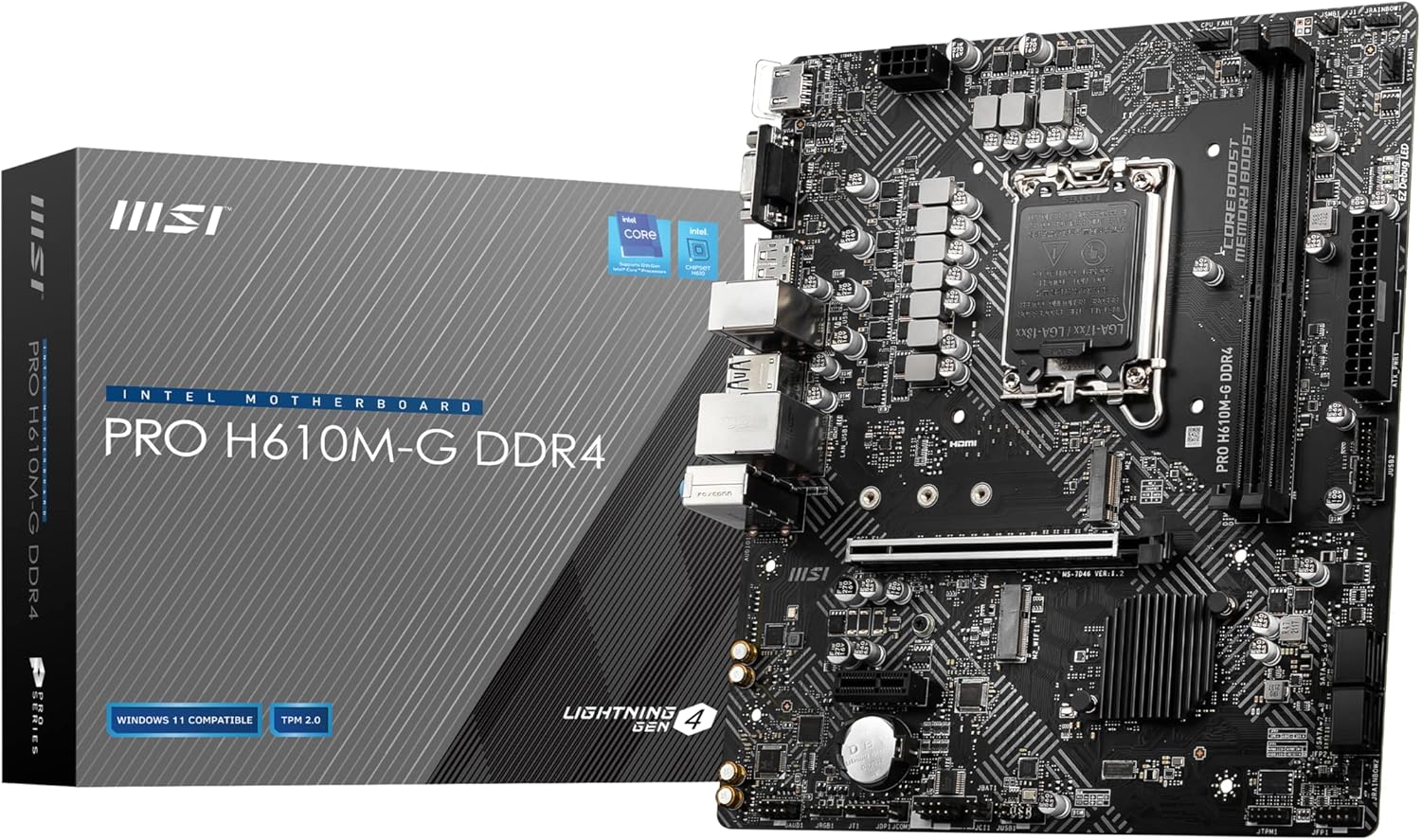 MSI Pro H610M‑G LGA 1700 DDR4 Micro ATX Motherboard — Intel H610 Chipset, DDR4, PCIe 4.0, Multi‑Display Support & Gigabit LAN for 12th/13th/14th Gen Intel Builds MSI