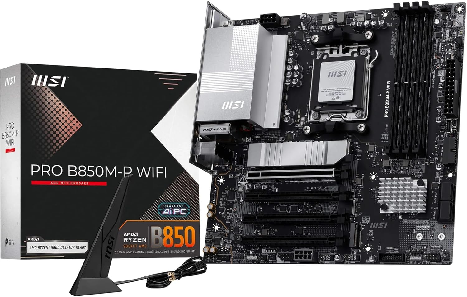 MSI PRO B850M-P WIFI AM5 DDR5 Micro-ATX Motherboard – AMD B850 Chipset, PCIe 5.0 x16, DDR5 8200+ OC, 3× M.2 NVMe, Wi-Fi 7, Bluetooth 5.4, 5G LAN, HDMI 2.1, DisplayPort 1.4 MSI
