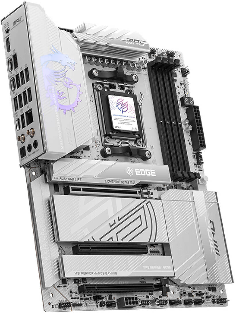 MSI MPG X870E EDGE TI WIFI Motherboard – ATX, AMD X870E Chipset, Supports Ryzen 9000/7000 Series, DDR5, PCIe 5.0, Wi-Fi 7, 2.5G LAN, USB 4.0, Frozr AI Cooling, Mystic Light RGB, Titanium Silver Design – High-Performance Gaming Motherboard