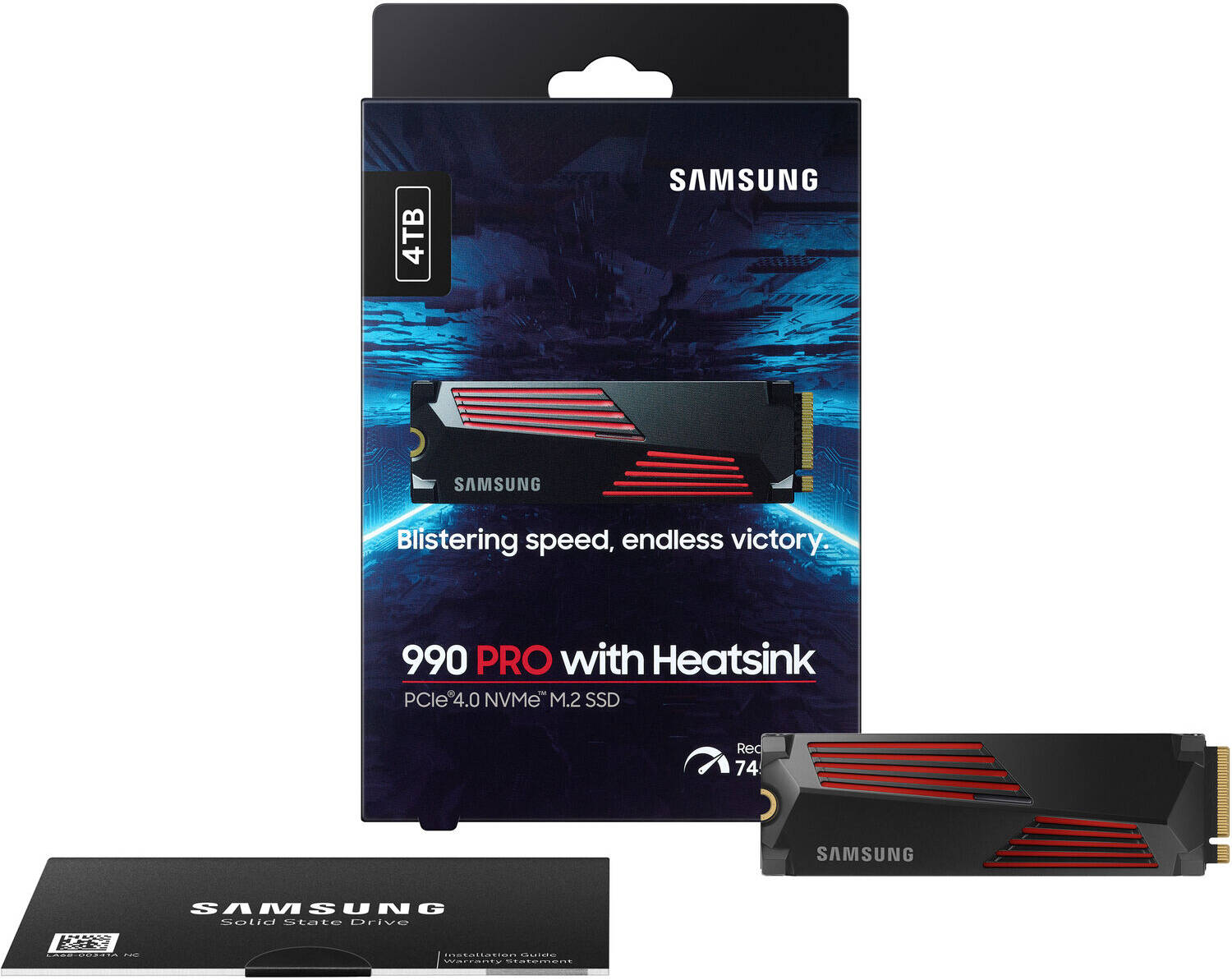 Samsung 990 PRO w/Heatsink SSD 4TB – PCIe Gen4 M.2 2280 Internal NVMe Solid State Drive, Up to 7,450MB/s Read Speed, V-NAND Technology, Integrated Heatsink, Energy Efficient, 5-Year Warranty – PS5 & PC Compatible High-Performance SSD