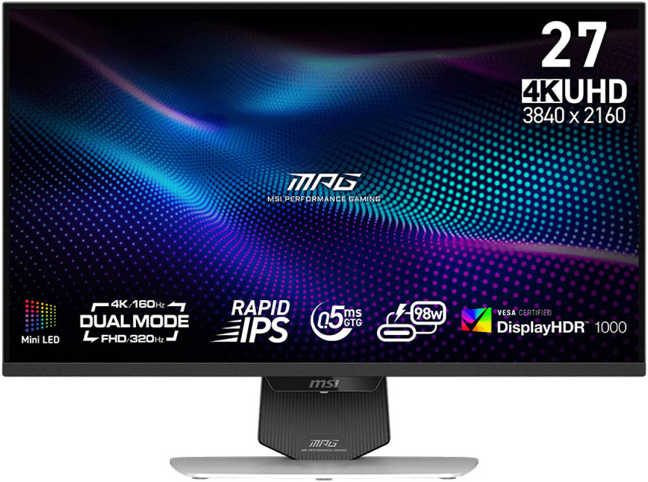 MSI MPG 274URDFW 27" IPS ML 4K UHD Monitor – Dual Mode, 0.05ms Response, HDR, High-Speed Display for Gaming & Professional Use