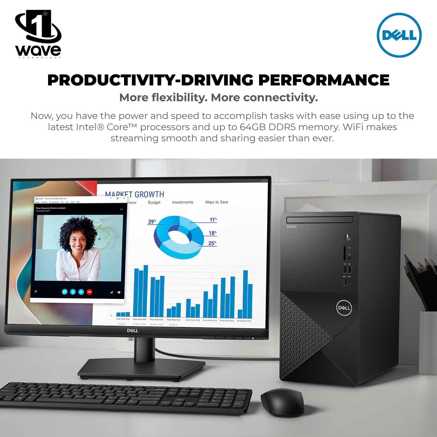 Dell Business Desktop PC 3030, 14th Gen Intel i3-14100, W11 Pro (Include 1st Wave Headset Stand + Wifi USB + Wired Mouse + Keyboard + MousePad + Antivirus)