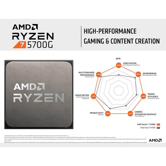AMD Ryzen 7 5700G 8-Core, 16-Thread Unlocked Desktop Processor with Radeon Graphics