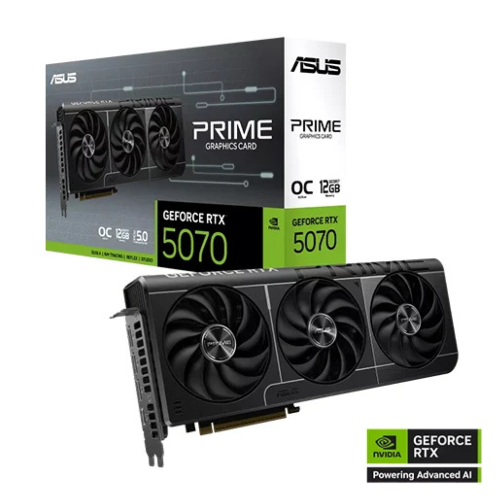 ASUS Prime GeForce RTX 5070 Overclocked Edition 12GB Graphics Card – GDDR6, PCIe 4.0, Dual Fan, Ray Tracing