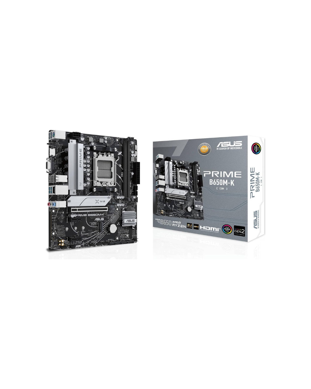 ASUS PRIME B650M-K-AE   Micro-ATX AM5 Motherboard with DDR5-6400+ OC, PCIe 5.0, 2.5Gb Ethernet, USB 3.2 Gen 2 Type-C, DisplayPort, HDMI BIOS FlashBack, Aura Sync RGB & Enhanced Durability