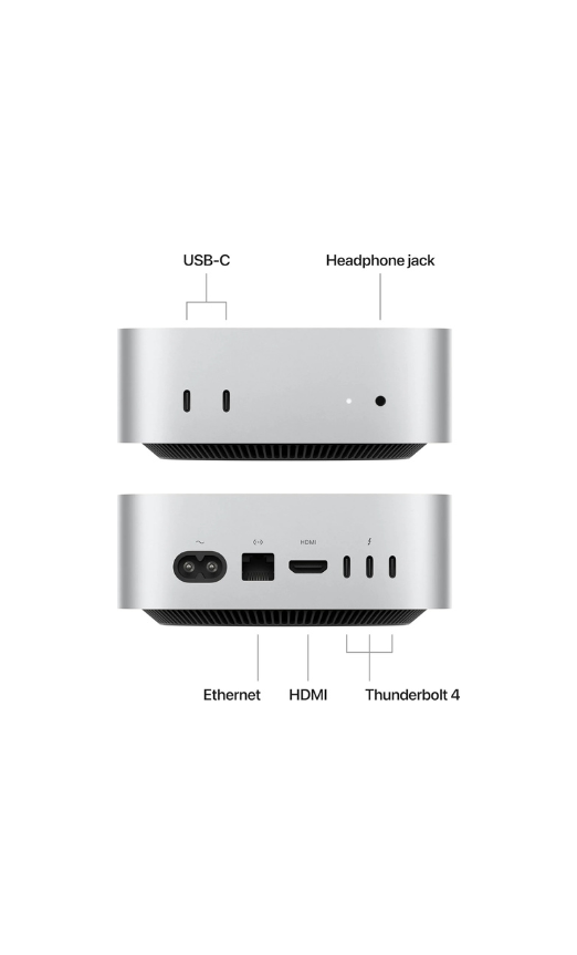Apple Mac Mini Desktop Computer, Apple M4 Chip with 10-core CPU, 10-core GPU, 16-core Neural Engine, 16GB RAM, 1TB SSD, 3x Thunderbolt 4 Ports, HDMI Port, 2x USB-C Ports, Silver | Z1CF000WM