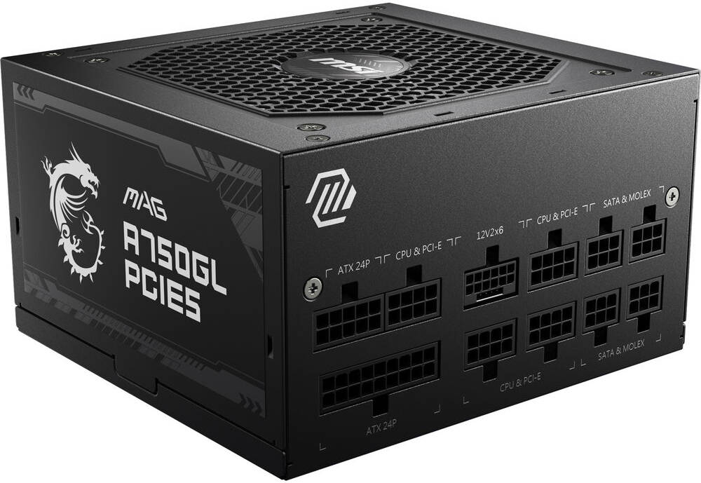 MSI MAG A750GL PCIe5 – 750W Fully Modular ATX Power Supply, 80 PLUS Gold Certified, PCIe5 Compatible, Quiet Operation, High-Performance PSU for Gaming & Workstations