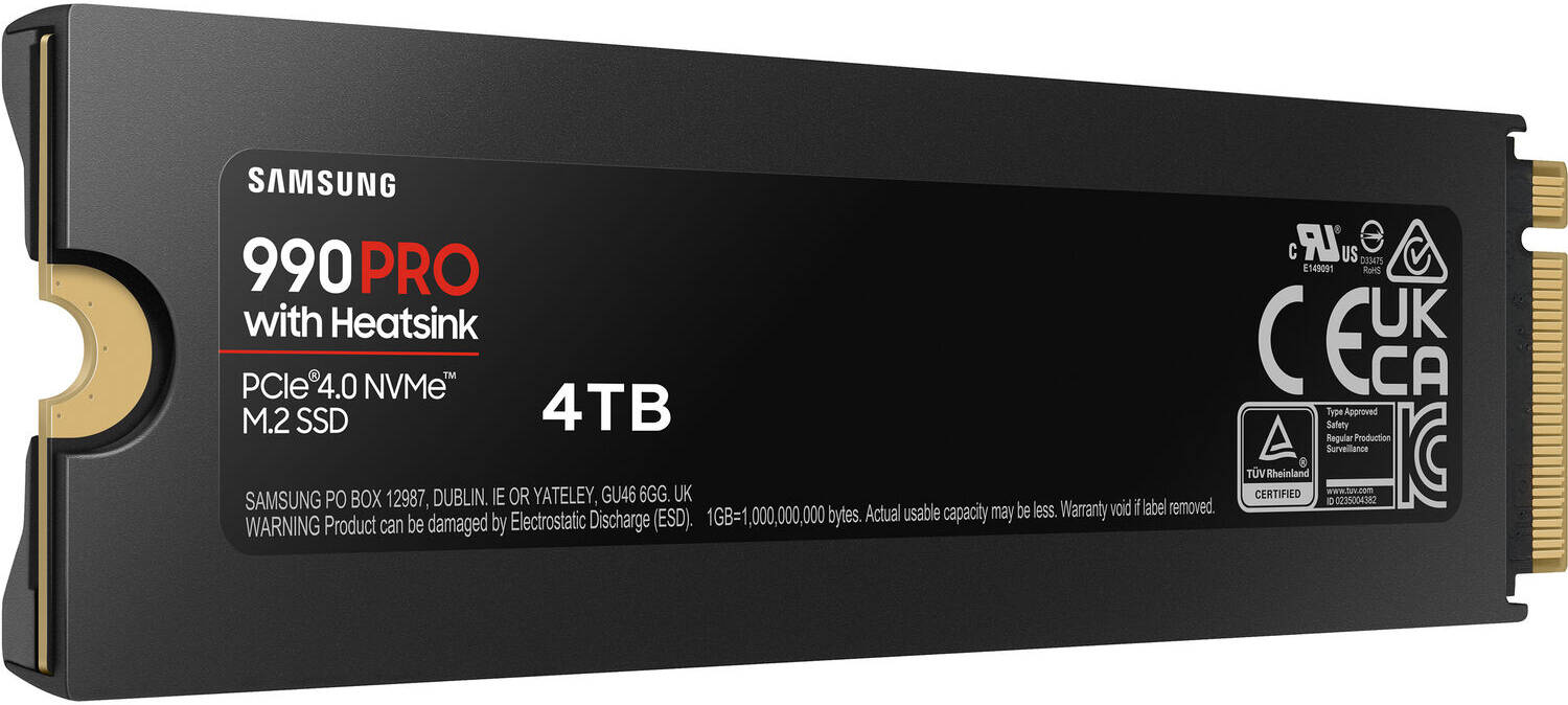 Samsung 990 PRO w/Heatsink SSD 4TB – PCIe Gen4 M.2 2280 Internal NVMe Solid State Drive, Up to 7,450MB/s Read Speed, V-NAND Technology, Integrated Heatsink, Energy Efficient, 5-Year Warranty – PS5 & PC Compatible High-Performance SSD