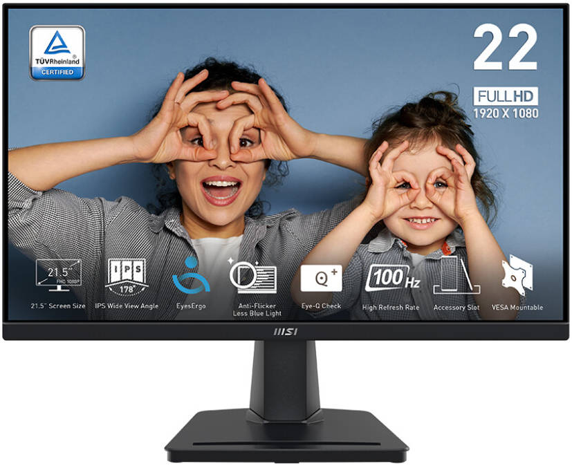MSI PRO MP225 21.5" Full HD IPS Monitor – Flicker-Free, Low Blue-Light, Slim-Bezel Design, HDMI/VGA, Professional Office & Home Use – Reliable Eye-Care Display