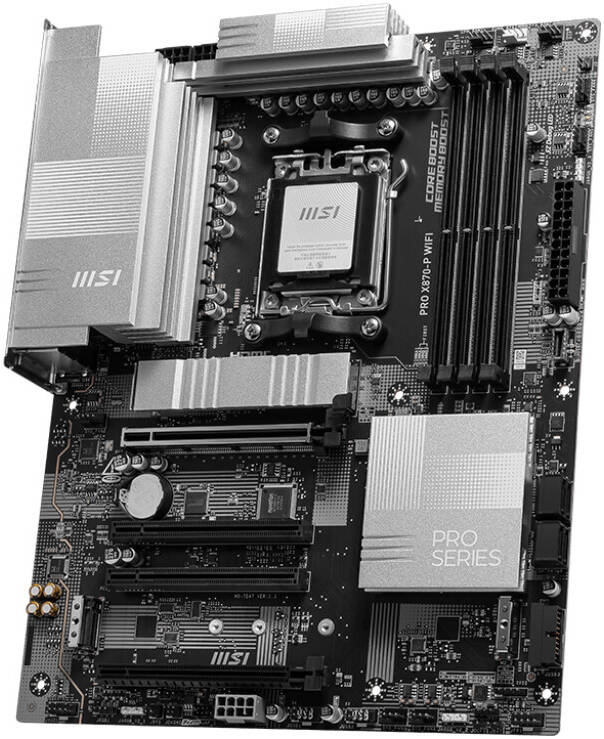 MSI PRO X870-P WIFI Motherboard – AMD X870 Chipset, Supports Ryzen 9000/7000 Series, DDR5, PCIe 5.0, Wi-Fi 7, 2.5G LAN, USB 4.0, Lightning Gen 5 M.2, Extended Heatsink, EZ Debug LED, M.2 Shield Frozr – High-Performance Professional AM5 Motherboard